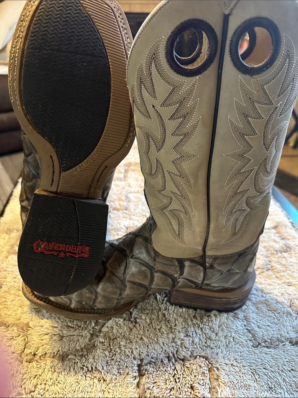 Cavender's Men's Western Boots in Taupe and Brown - Picture 1 of 12
